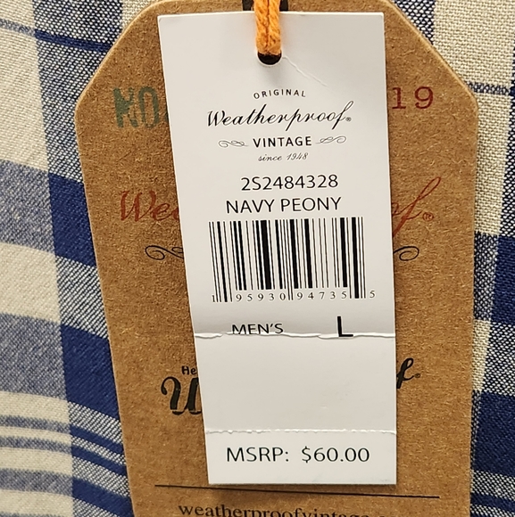 Weatherproof Mens Vintage Navy Peony Button Down Shirt L. Blue Check pattern - Picture 5 of 7